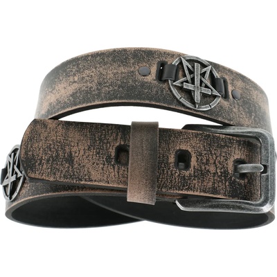 Leather & steel fashion Колан Pentagram кръст - кафяво - LSF2 26