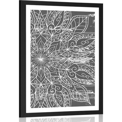 Plakát s paspartou textura Mandaly v černobílém provedení - 40x60 no frame