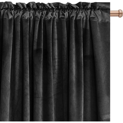 XZHome (dodávateľ) Zatemňovací velúrový záves – čierny, jednofarebný, 1 ks Veľkosť: 145x250 na riasiaci pás
