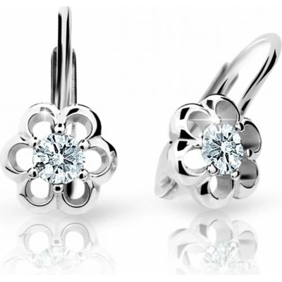 Danfil dětské náušnice kytičky C1947 z bílého zlata s kamínkem White zapínání klapka