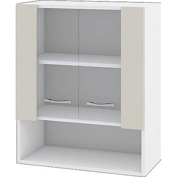 ИРИМ Горен шкаф с две витринни врати и ниша Сити БС-9 бяло гладко / сатен 60 см