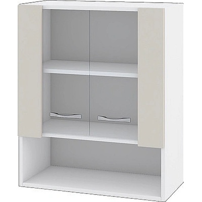 Горен шкаф с две витринни врати и ниша Сити БС-9 бяло гладко / сатен 60 см