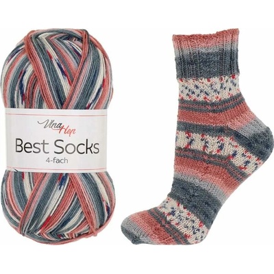 Vlna-Hep Best Socks 4-fach 7382 šedá-cihlová