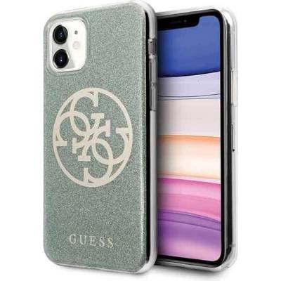 GUESS Circle Glitter 4G Case - дизайнерски кейс с висока защита за iPhone 11 (зелен)