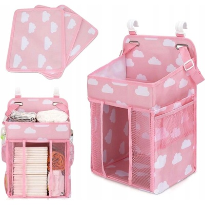 Baby´s Friends AG736C kapsář závěsný organizér na dětskou postýlku obláčky 43x28x20 cm růžová