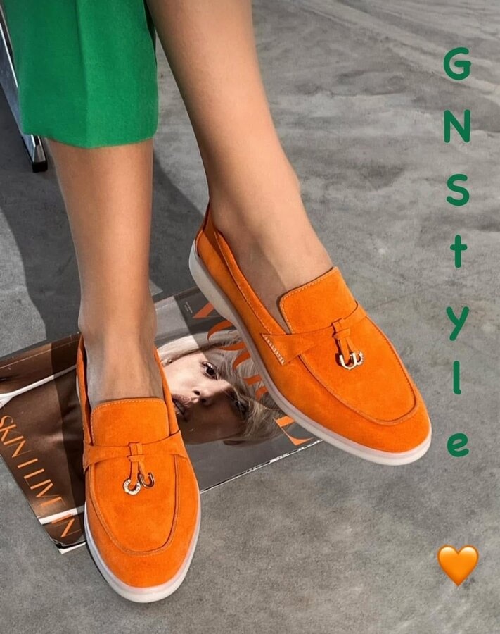 GNStyle ЛУКСОЗНИ ТРЕНД МОКАСИНИ ОТ ЕСТЕСТВЕН ВЕЛУР В ОРАНЖЕВ ЦВЯТ