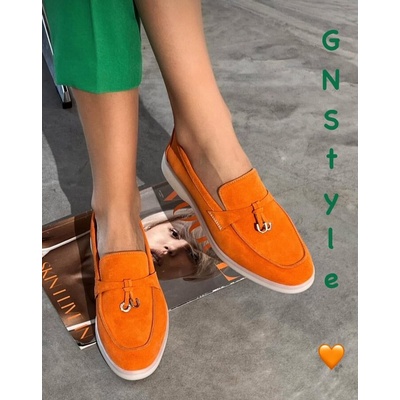 GNStyle ЛУКСОЗНИ ТРЕНД МОКАСИНИ ОТ ЕСТЕСТВЕН ВЕЛУР В ОРАНЖЕВ ЦВЯТ