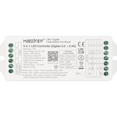 Mi-Light, LED přijímač 5v1pro jenobarevné/CCT/RGB/RGBW/RGB+CCT LED pásky, Zigbee 3.0+ 2.4GHz, DC 12-48 V, Max.20 A, PZ5, Mi-Light