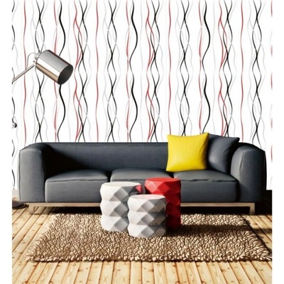 DIMEX ART Луксозна флизелинова тапета червени вълнообразни линии