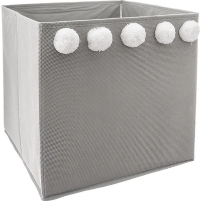 Atmosphera for Kids Úložný box na hračky šedý s bambulemi
