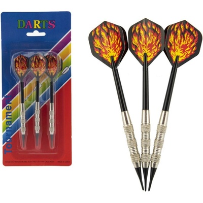 Hádzacie šípky 3ks kov/plast 15cm s plameňom plastový hrot