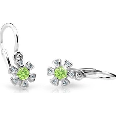 Danfil dětské náušnice kytičky C2156 z bílého zlata s kamínkem Peridot Green zapínání brizura
