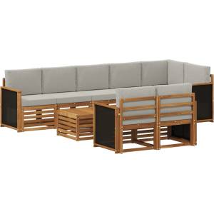 vidaXL Комплект дивани за открито 8 бр. Натурално и светлосиво (3384522)