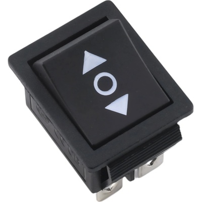 Kolískový prepínač obdĺžnikový KCD4 s aretáciou, ON-OFF-ON, šípky, čierny 250V/15A