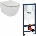 GROHE Тоалетна чиния Ideal Standard Tesi AquaBlade с капак с плавно затваряне и казанче Grohe с бяла клапа Skate Air (T352701+T007901+38722001)