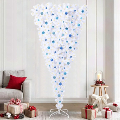 vidaXL С изкуствено коледно дърво с поставка Бяло 240 cm PVC и стомана (3426747)
