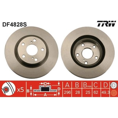 TRW Brzdový kotúč vetraný Ø296mm DF4828S