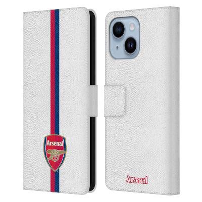 Pouzdro HEAD CASE na mobil Apple Iphone 14 PLUS Arsenal proužky (Flipové pouzdro, obal pro mobil Apple Iphone 14 PLUS fotbalové mužstvo Arsenal bílé pozadí pruhy)