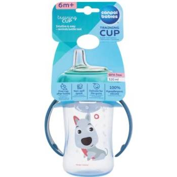 Canpol babies Cute Animals Training Cup Dog чаша за обучение със силиконова сламка и дръжки 320 ml