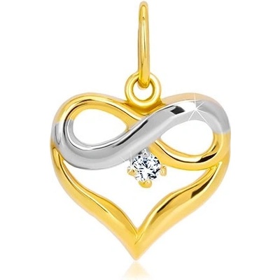 Šperky Eshop Přívěsek z kombinovaného 14K zlata kontura srdce symbol nekonečna, zirkon S2GG37.21