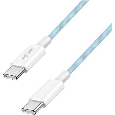 LogiLink USB 2.0 Type-C кабел, C/M - C/M, 480 Mbps, 60W, найлон, син, 0, 5 м