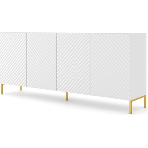 BIM Furniture Комод SURF 4D 200 cm, бял мат, златни крака (SURFCAB200WGLEGS)