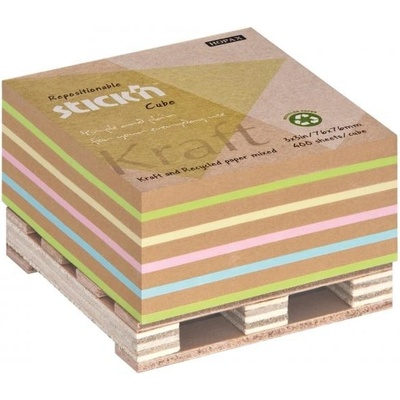 AZ Blok kocka lepiaca na paletke 76x76mm 400 lístkov mix Kraft a pastel
