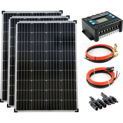 Solartronic Пълен комплект Соларна система 3x100 W монокристални 5 шини 20A контролер за зареждане 12V / 24V кабел (1000300M20)