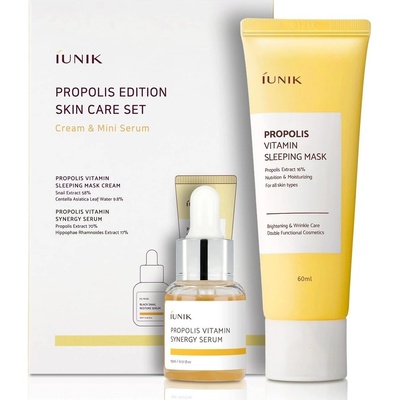 iUNIK Propolis Edition Skincare noční hydratační maska s propolisem 60 ml + vitamínové sérum s propolisem 15 ml dárková sada