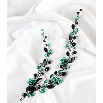 Naishide Jewelry Štrasová krystalová ozdoba do vlasů - zelená/ černá