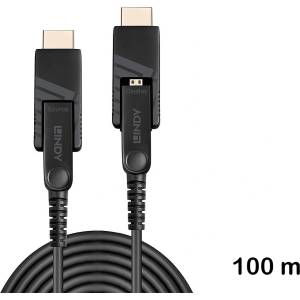 Lindy 100m 4K60 Micro-HDMI хибриден оптичен кабел с разглобяеми HDMI и DVI конектори, Lindy 38326 (38326)