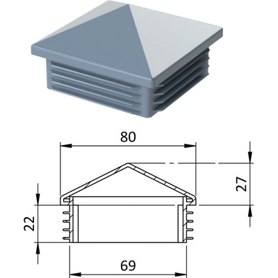 Krytka plastová se stříškou 80 x 80 mm, šedá