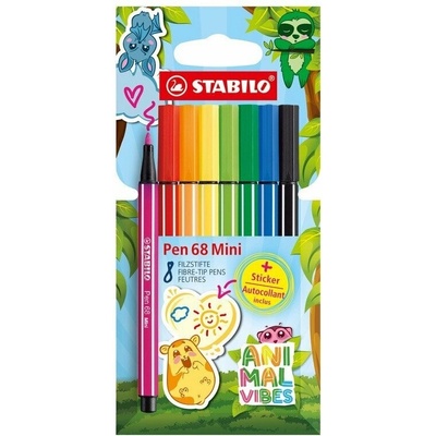 Prémiový vláknový fix STABILO Pen 68 Mini Animal Vibes 8ks - včetně samolepky