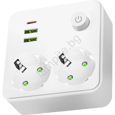 Kobi Разклонител с ключ LINEA 2x230V + 3xUSB A/C SCHUKO бял (KB0606)
