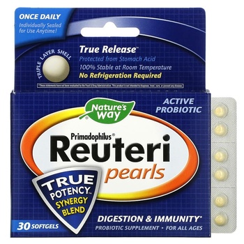 Nature's Way Primadophilus Reuteri pearls, 13 mg, 30 капсули, Nature’s Way