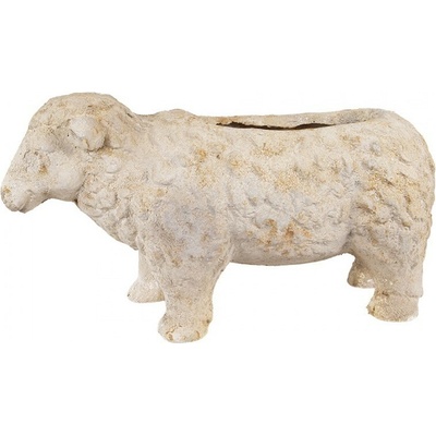 Clayre & Eef Béžový antik dekoračný kvetináč ovečka Farm Brocante - 48x19x26 cm