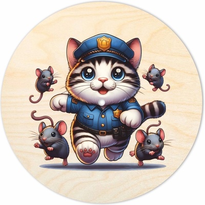 Woody Crafts Kruhové víko s otvorem na knopku - Policejní kočka Velikost: 20 cm