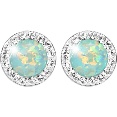 JSB bijoux s.r.o. Stříbrné náušnice puzety s kulatým opálem a krystaly Swarovski Pastel Mint Green malé (Stříbro 925/1000)