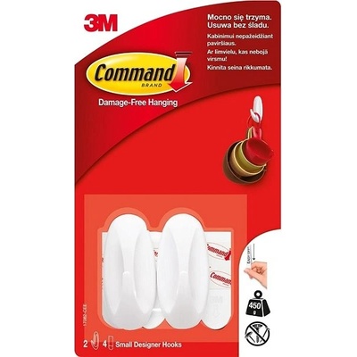 3M Command™ bílé samolepící plastové háčky, malé provedení, nosnost 450 g, 2 ks – Zboží Mobilmania