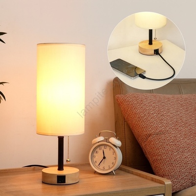 Brilagi - Настолна лампа с USB порт TABLON 1xE27/25W/230V дъб/черен/крем (BG3676)