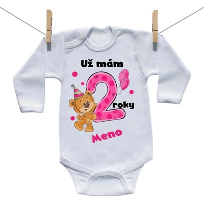 Boodyy Body s dlhým rukávom Už mám 2 roky s Medvedíkom a menom dieťatka Dievča