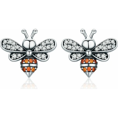 Emporial strieborné náušnice trblietavá včelia kráľovná SCE344