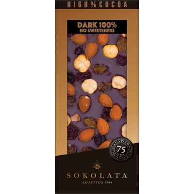 SOKOLATA AGAPITOS 100% hořká s mixem ořechů 100 g