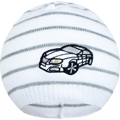 New Baby jarní čiapka s autíčkom bielo svetlo sivá