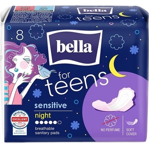 Bella For Teens Дамски нощни превръзки Sensitive, памук, 8 броя