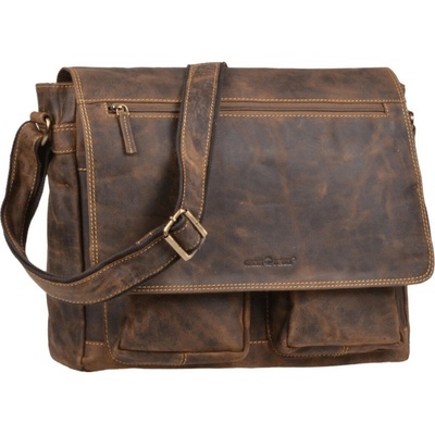 GreenBurry Vintage Leather Shoulder Bag with Laptot compartment Antique brown 35x32cm