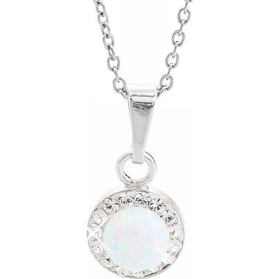 JSB Stříbrný s bílým opálem a krystaly Swarovski Elements kolečko white opal 15077