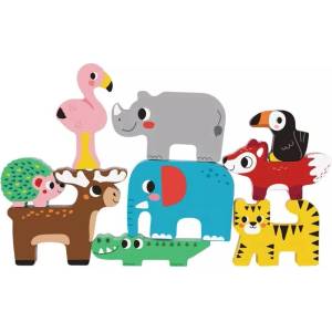 Tooky Toy Дървена игра за баланс Tooky Toy - Jungle, 12 части (109496)
