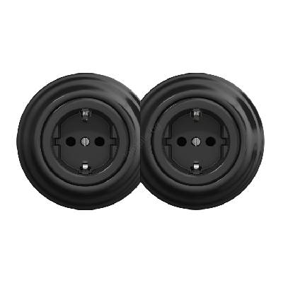 - Двойна ретро стенна розетка SCHUKO 230V с рамка, черна (KA0017C)