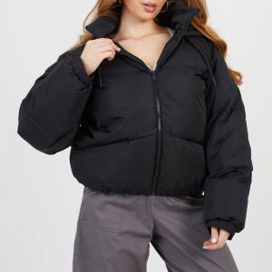 Brave Soul Дамско яке Brave Soul Womens Oversized Fit Short Puffer Jacket with Hood - Black/Black